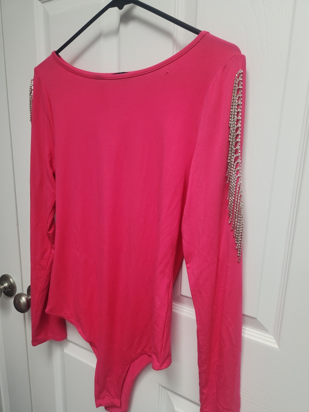 Rhinestone-Trim Pink Long-Sleeve Bodysuit